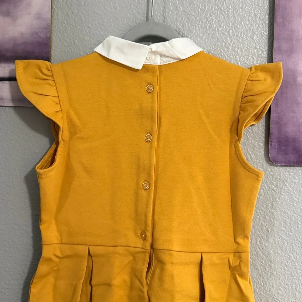 Janie and Jack flutter Sleeve Ponte dress size 8 cotton golden yellow white new